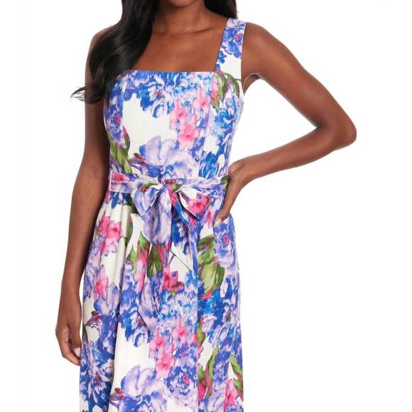 NEW LONDON TIMES carmella floral linen dress in ivory/lilac - Picture 4 of 4